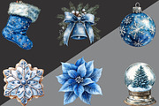 Silver Blue Christmas Clipart Bundle, an Illustration by Black Bird Studio (Thumbnail 2 of 6)