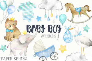 Watercolor Boy Baby Shower Pack