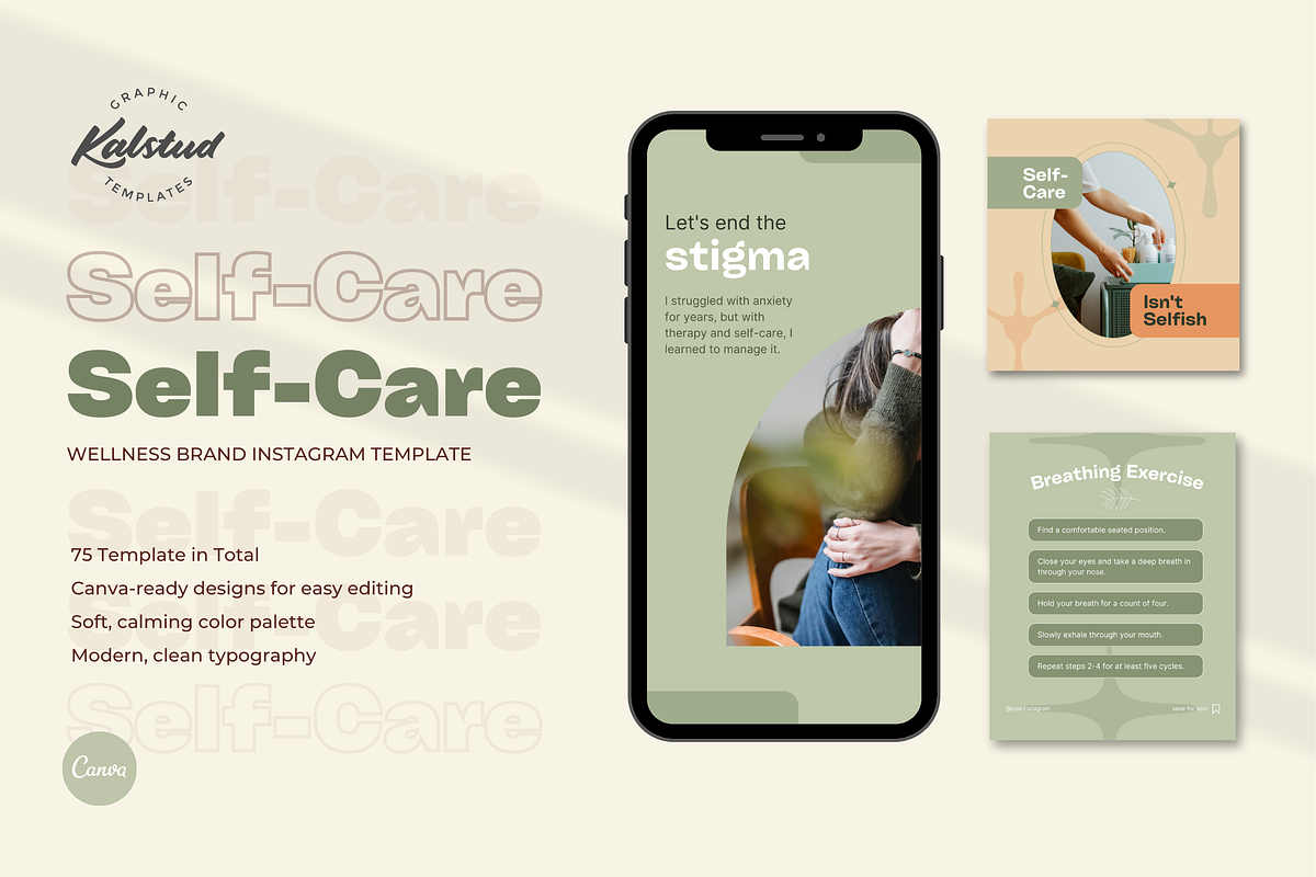 Self-Care Instagram Templates Canva, a Social Media Template by Kalstud (Photo 1 of 8)