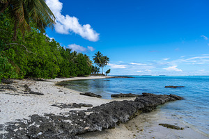 White sand beach of Motu Pitiahe with turquoise lagoon, Maupiti,, a Photo by GoodGoods