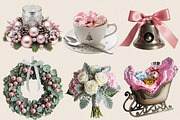 Watercolor Silver Pink Christmas Cli, an Illustration by SVGArt (Thumbnail 8 of 8)