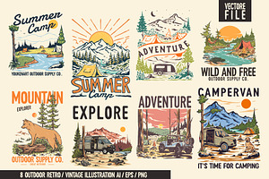 Bundle vintage outdoor illustration
