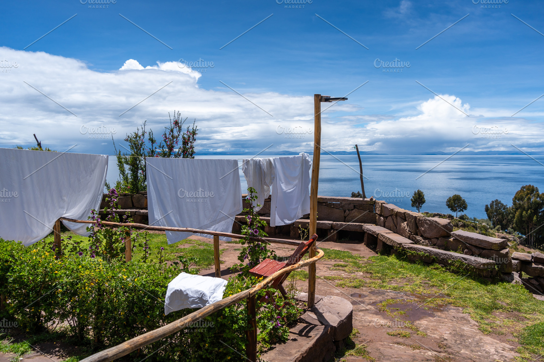 Laundry drying under the sun on Taquile Island, Lake Titicaca, P, an Architecture Photo by GoodGoods