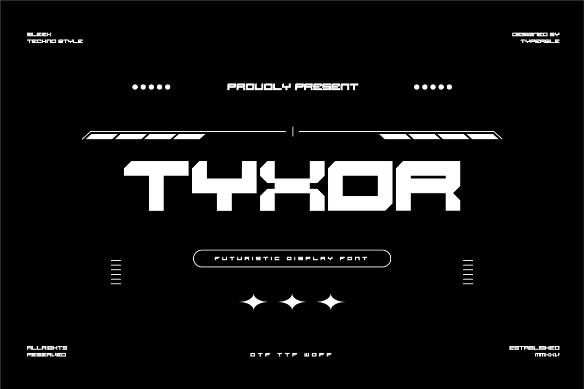 Tyxor - Futuristic Display Font, a Sans Serif Font by Typeagle (Photo 2 of 9)