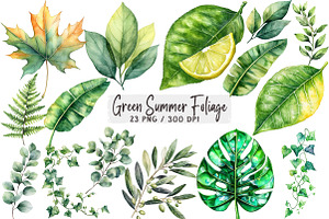 Green Summer Foliage Clipart, an Illustration by DreamArtGraphic