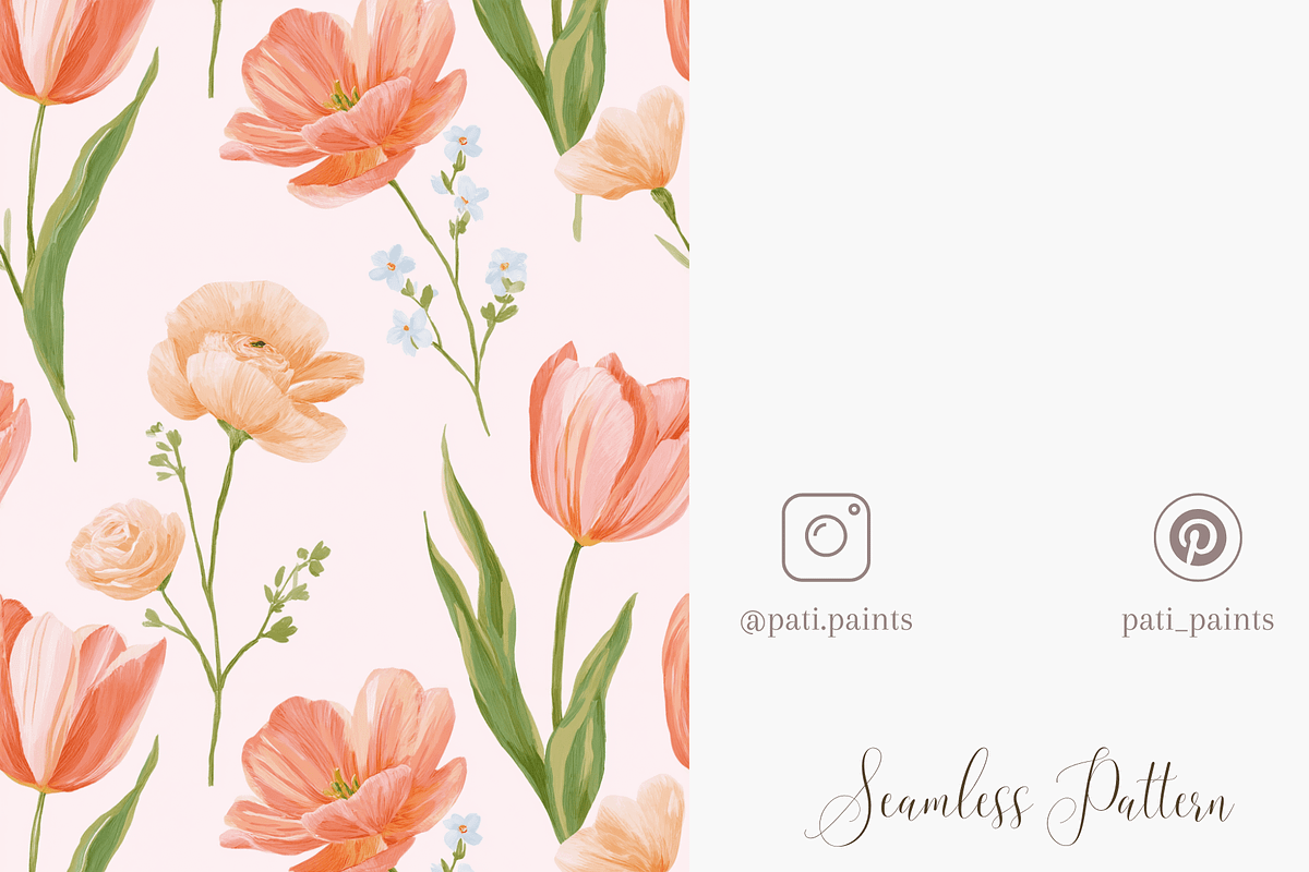 Peach Tulip Floral Seamless Pattern, a Pattern Graphic by Pati Charm Studio (Photo 5 of 8)