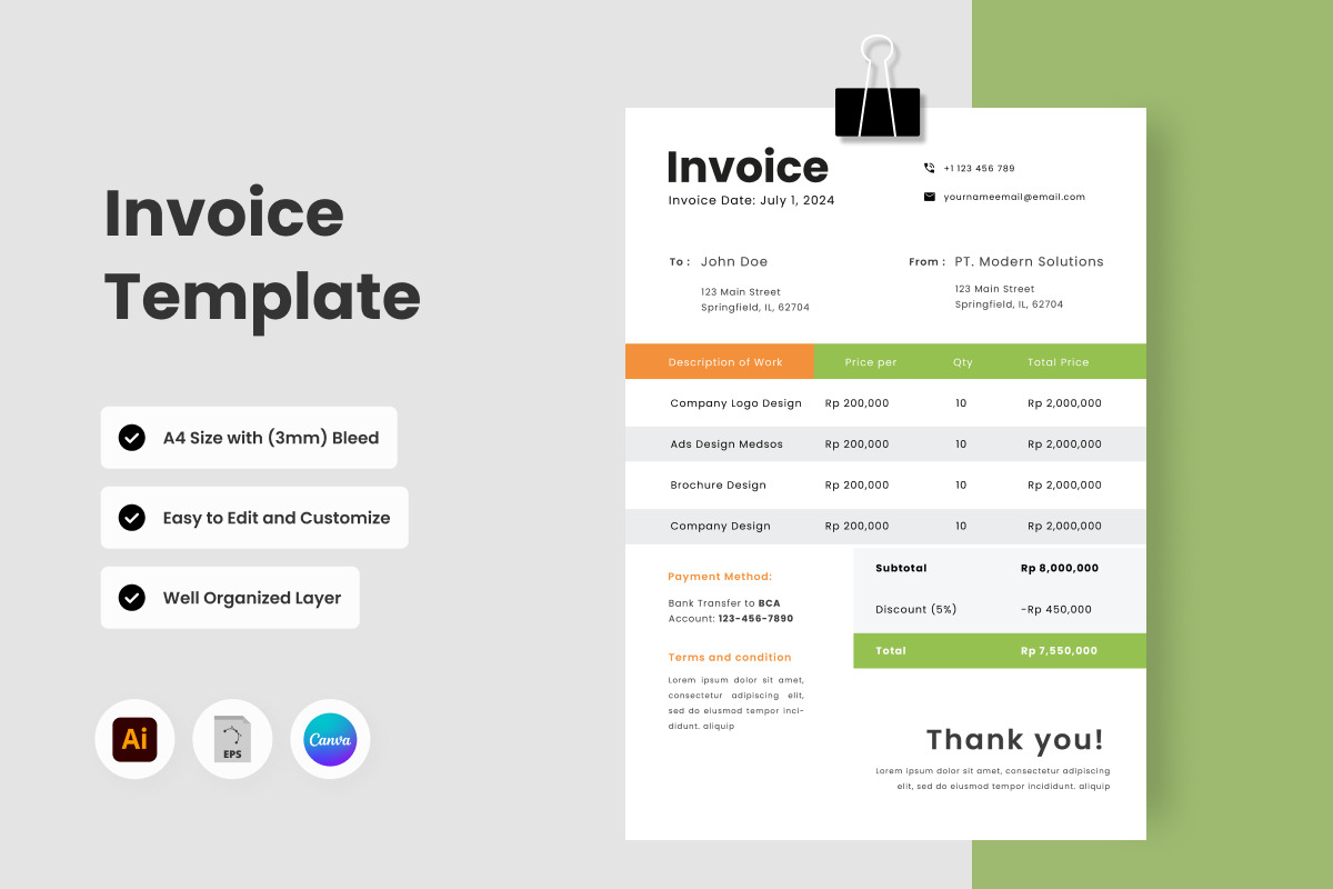 4 Set Business Invoice Template V3, a Print Template by twinstd (Photo 4 of 4)