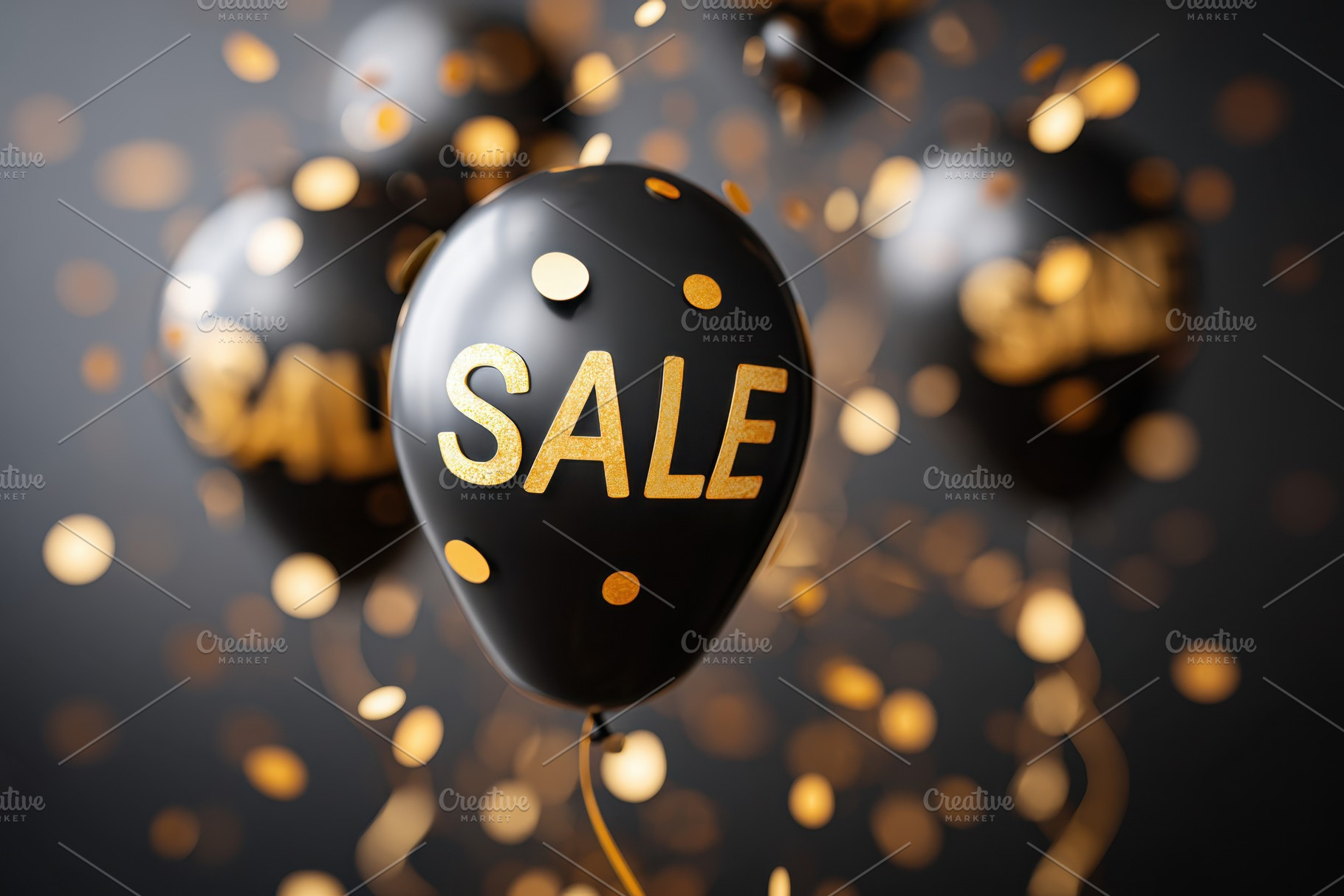 Black and Gold Sale Balloons with Confetti, a Holiday Photo by AlyaAnd