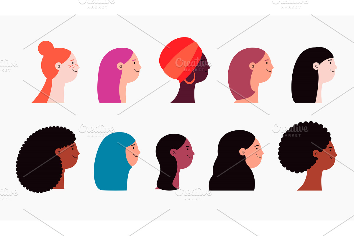 Beautiful diverse women, girls faces, an Illustration by sceptical cactus