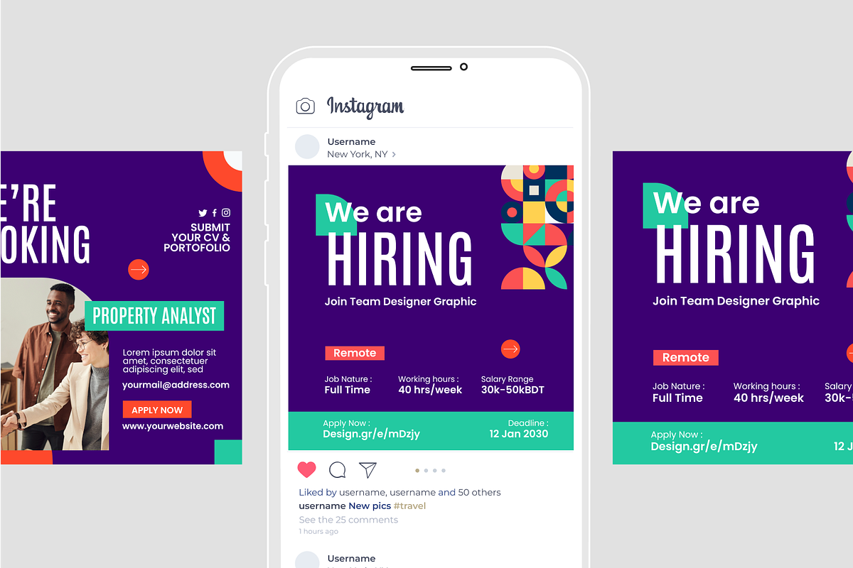 Modern We Are Hiring Instagram Post, a Social Media Template by SquidPixey (Photo 2 of 6)