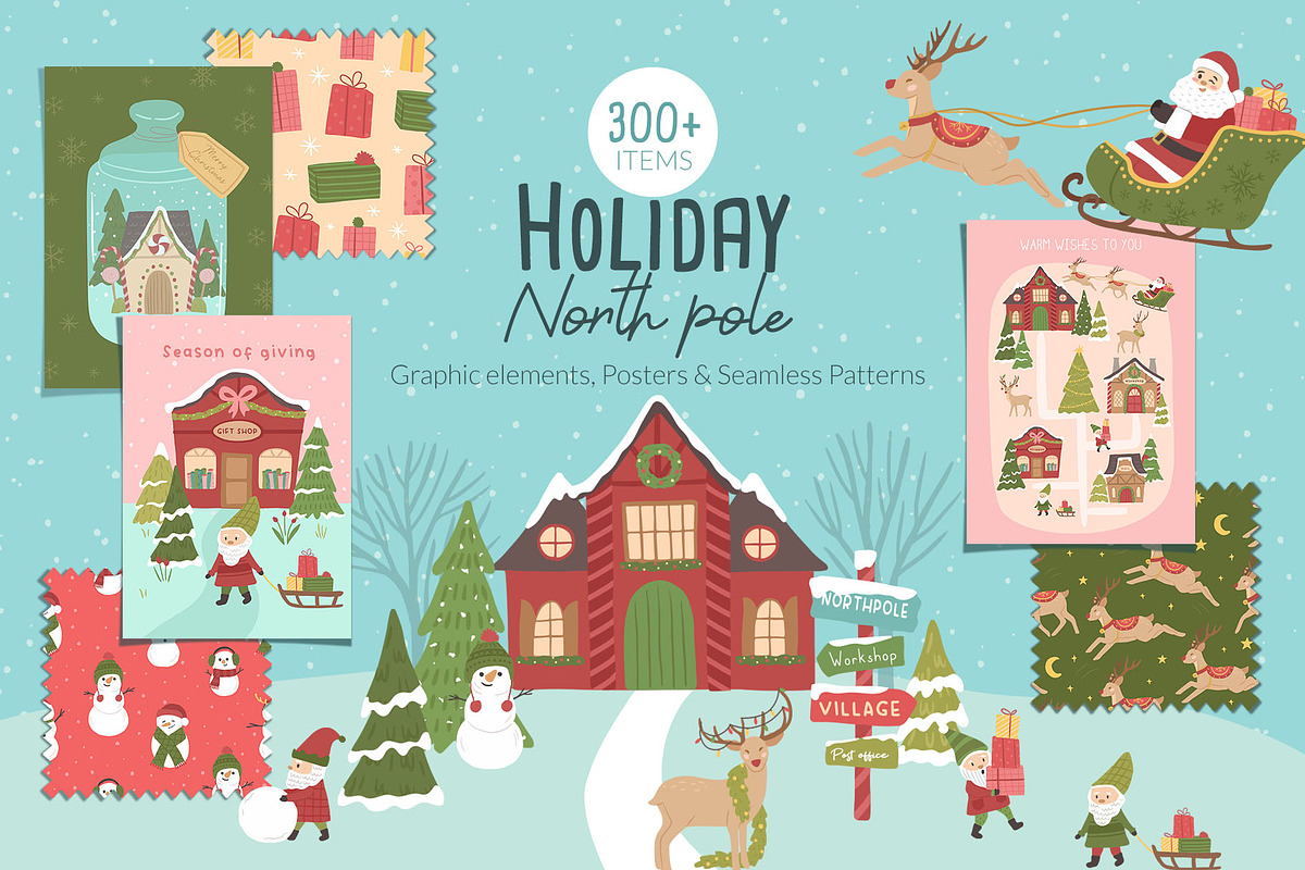 Holiday Santa Village Illustrations, a Background Graphic by CreativeChristiana (Photo 1 of 15)