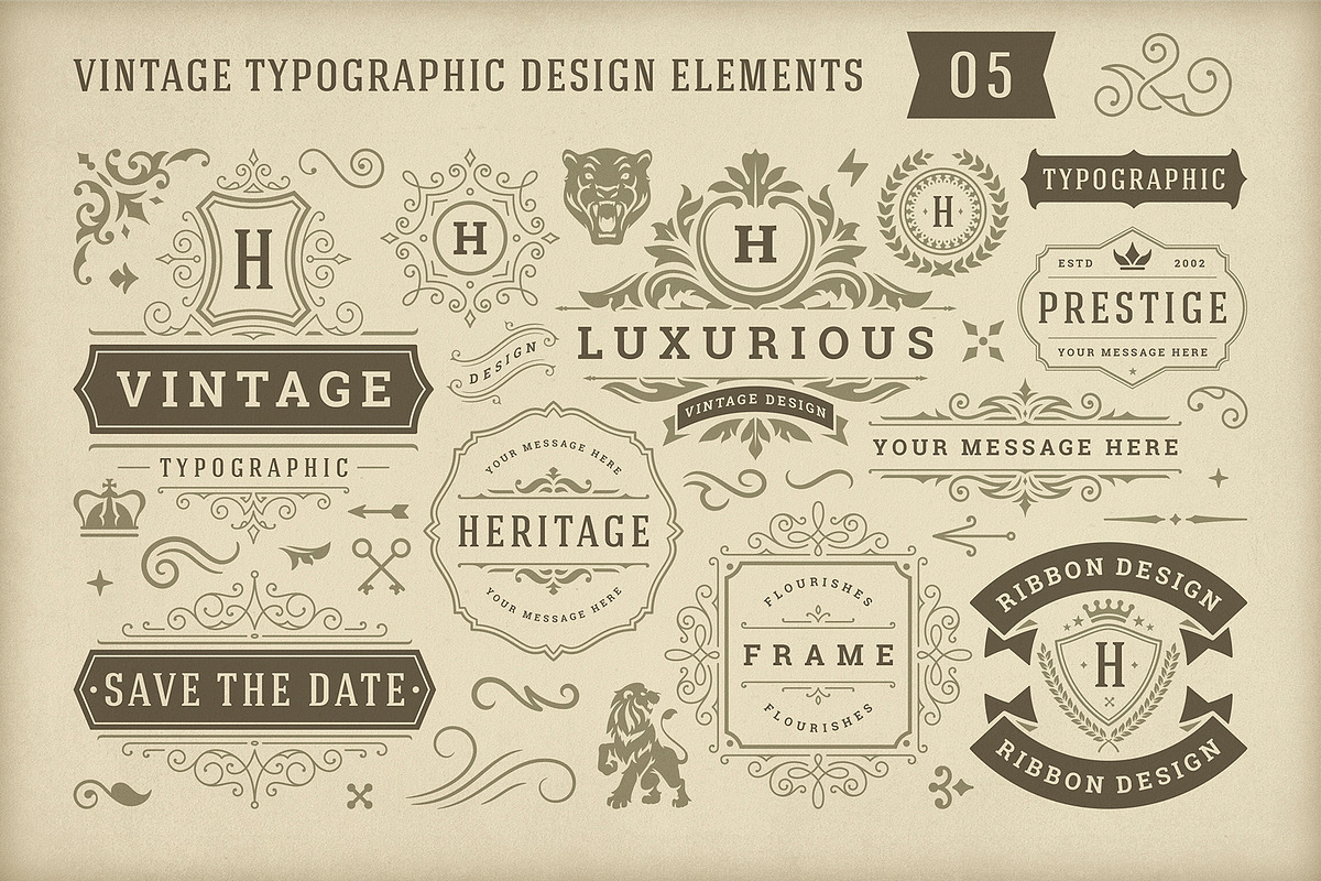 Vintage Typographic Design Elements, an Object Graphic by Vasya Kobelev (Photo 1 of 5)