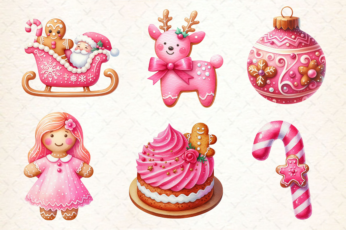 Christmas Pink Gingerbread Clipart, a Work Illustration by Dream Creation (Photo 2 of 5)