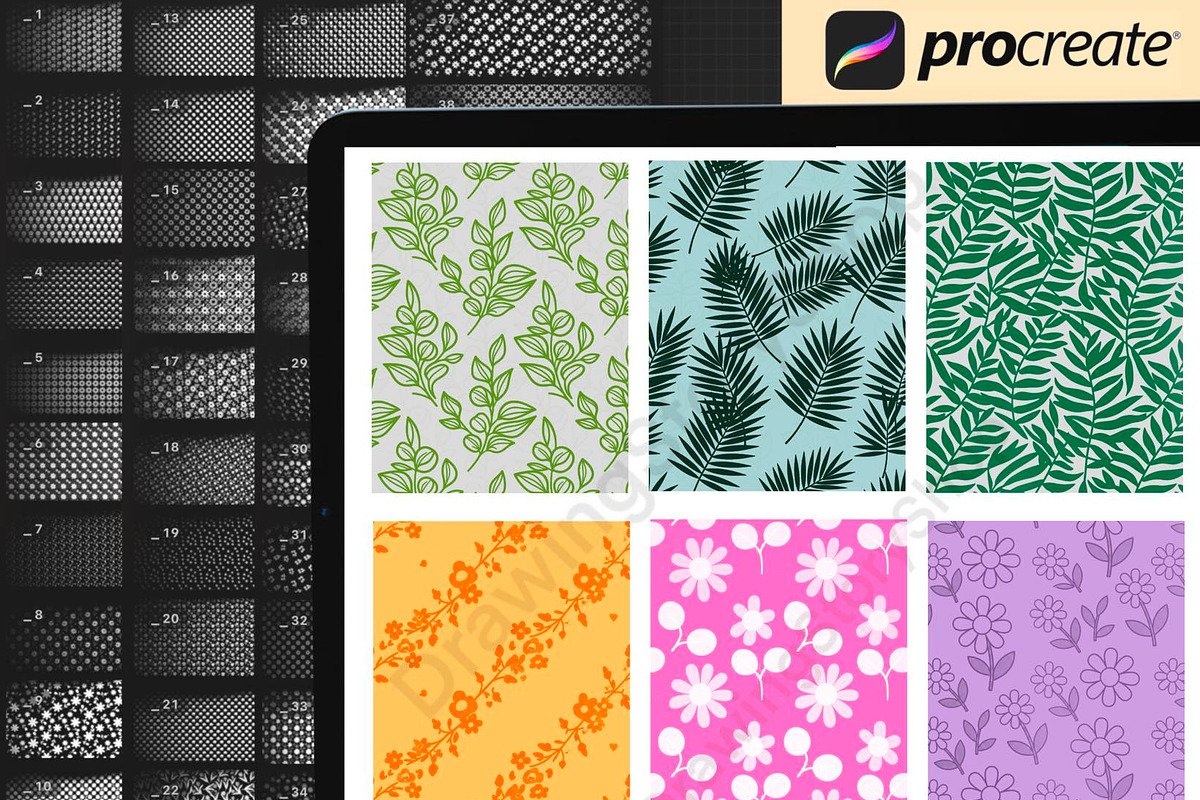 100 Flower Patterns Procreate brushe, a Brush Add-On by DrawingStoryShop