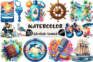 Cruise Adventure Summer Clipart, an Illustration by Black Bird Studio