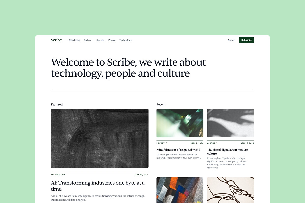 Scribe Blog Template · Framer, a Landing Page Template by Bryn Taylor (Photo 1 of 5)