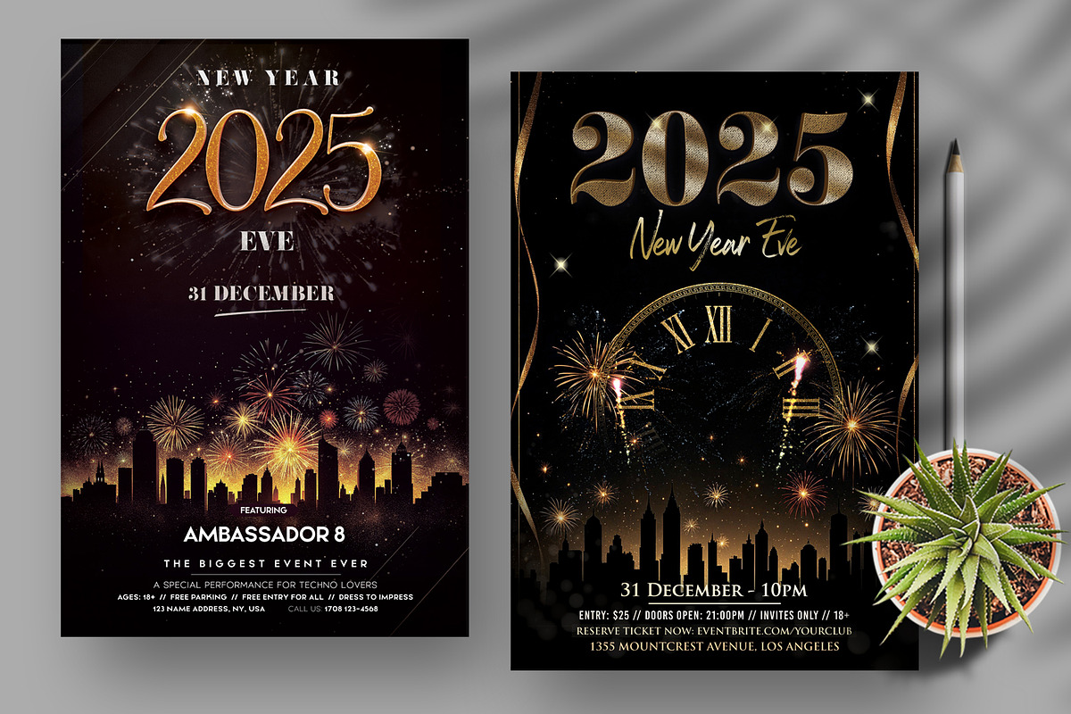 2025 New Year - 4 Flyer Templates, a Flyer Template by PixelsDesign (Photo 2 of 3)