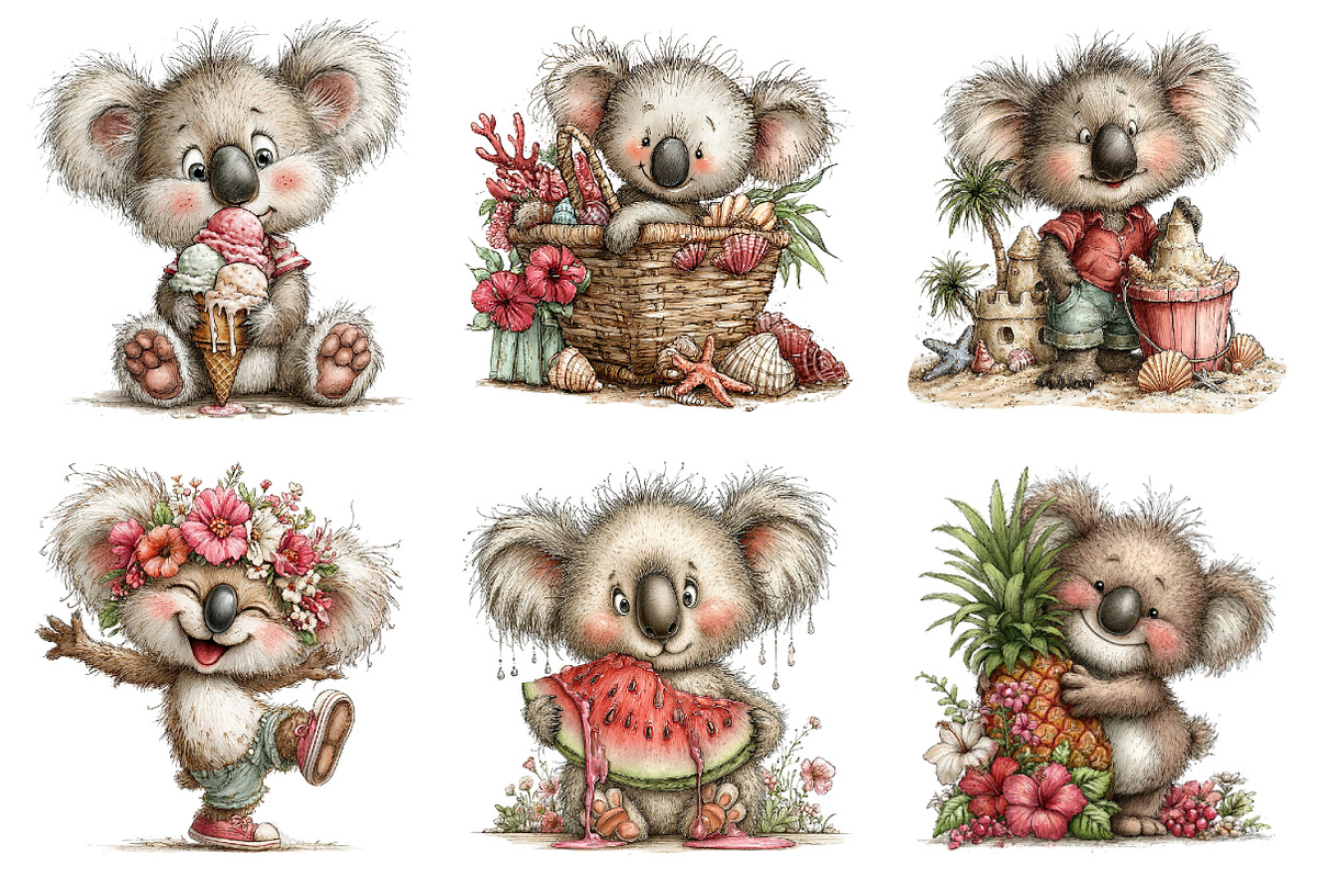 Whimsical Summer Koala Clipart, an Illustration by Dream Creation (Photo 2 of 6)