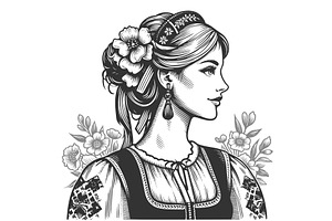 Traditional Ukrainian Woman with, an Object Illustration by AlexArt