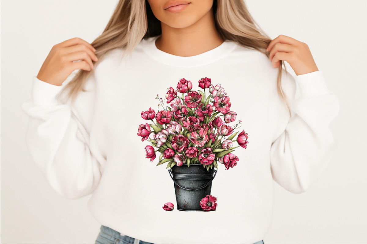 Spring Flower Bucket Sublimation Cli, an Illustration by SVGArt (Photo 3 of 9)