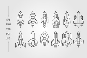 vector set of rocket line art icon, an Object Illustration by lawoel