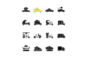 Taxi Types Black Glyph Icons Set