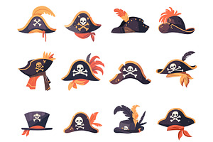 Set of cartoon pirate hats with, an Object Illustration by LadadikArt