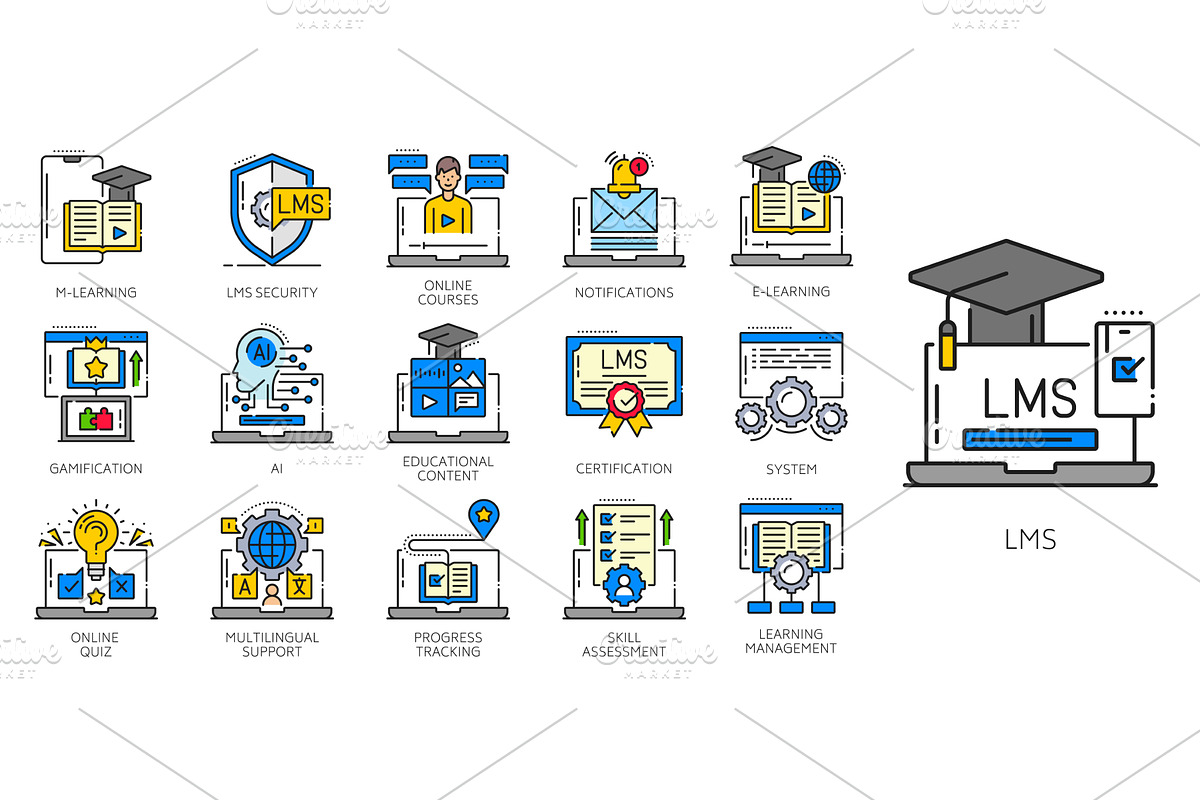 LMS learning management system icons, an Education Illustration by Vector Tradition