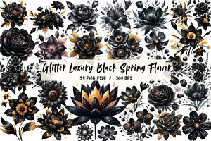 Glitter Luxury Black Spring Flower, an Illustration by Libby Wishes