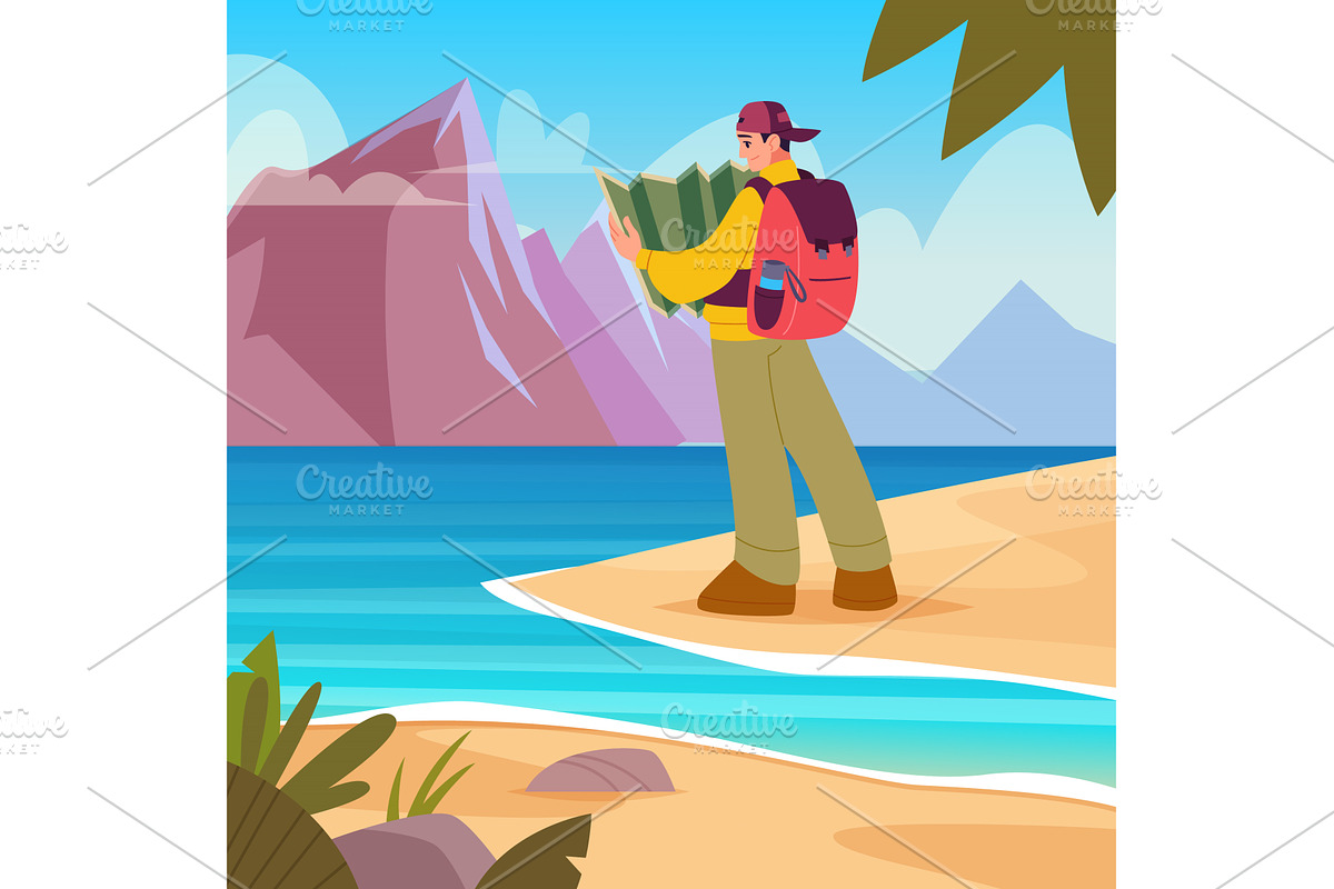 Tourist with map. man traveller, a Sport Illustration by Onyx