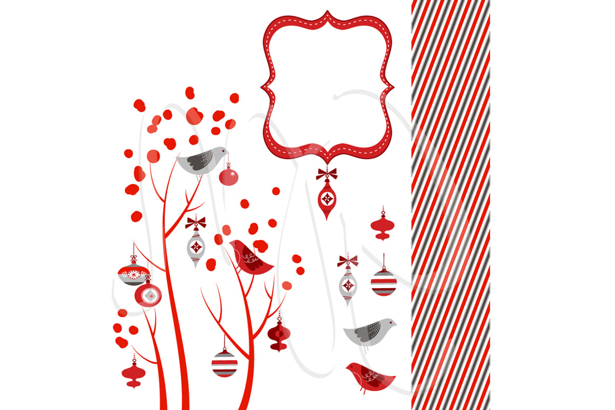 Christmas Clip Art, birds, tree, a Decorative Illustration by GraphicMarket (Photo 4 of 4)