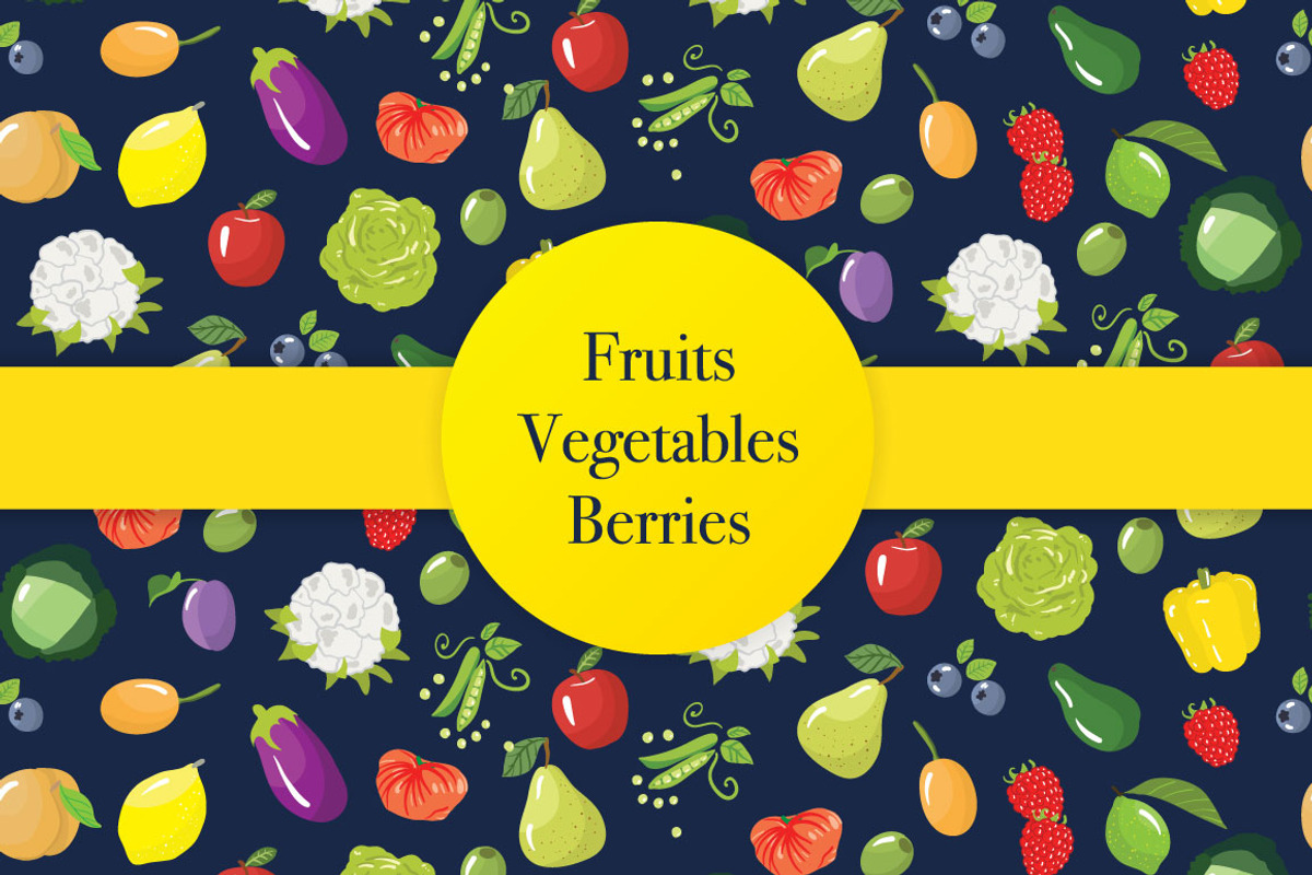 Fruits, vegetables and berries, a Pattern Graphic by merion_merion (Photo 1 of 4)