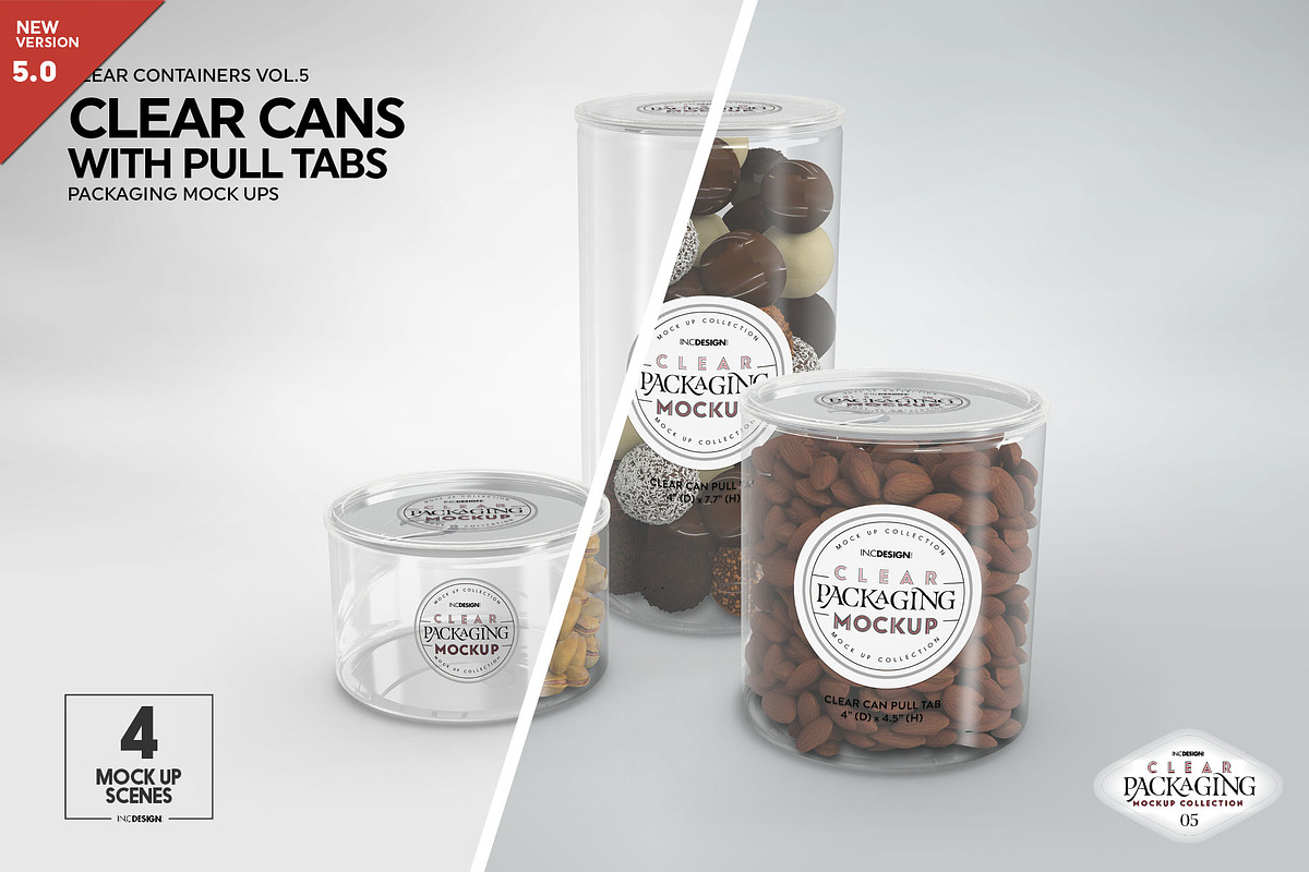 Clear Cans with Pull Tabs Mockup, a Packaging Mockup by INCDesign (Photo 1 of 15)