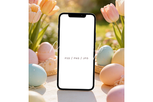 Easter iPhone Mockup with Tulips, a Product Mockup by TatiMockup