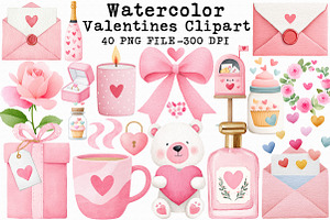 Watercolor Valentines Clipart, an Illustration by Libby Wishes