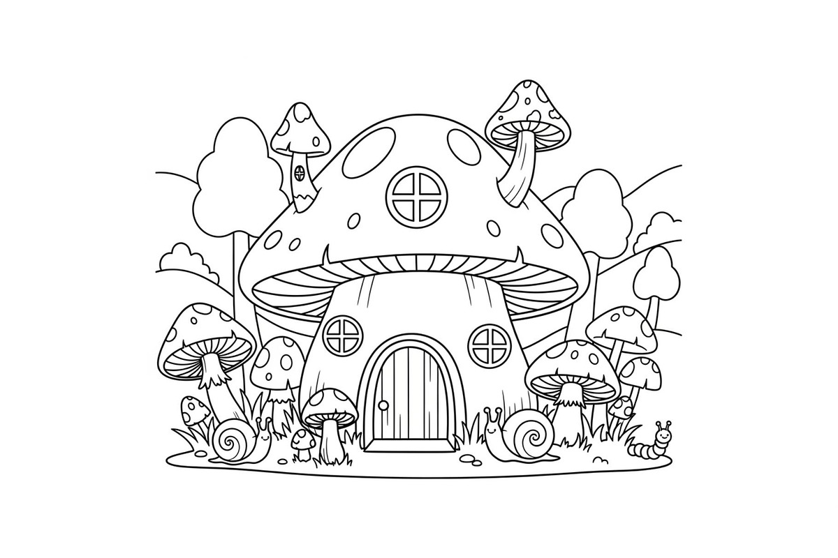 Whimsical Mushroom House Line Art bu, an Illustration by Designs_River (Photo 18 of 51)