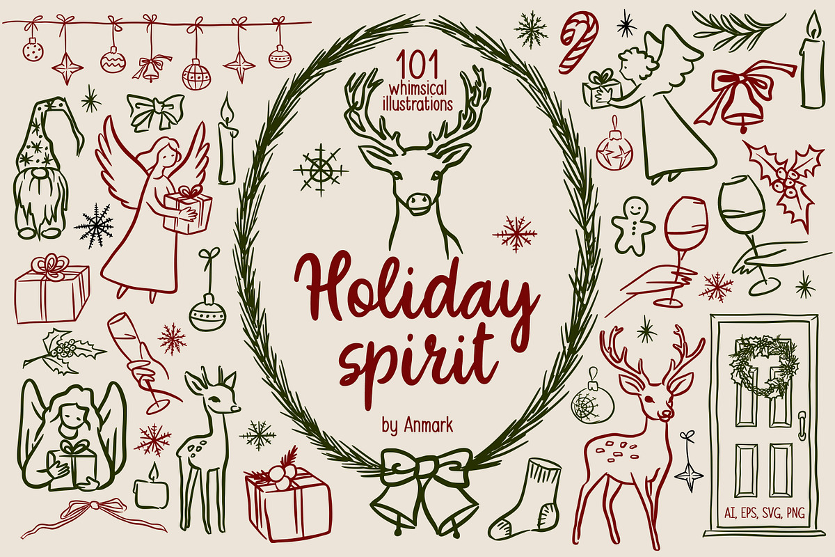 Whimsical Line Art Christmas, an Object Graphic by AnMark (Photo 1 of 13)