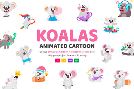 Koala Bear Animation Stickers, an Icon by Vectors Market