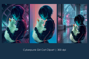 Cyberpunk Girl Cat Clipart, a Person Illustration by StockVerse Creative