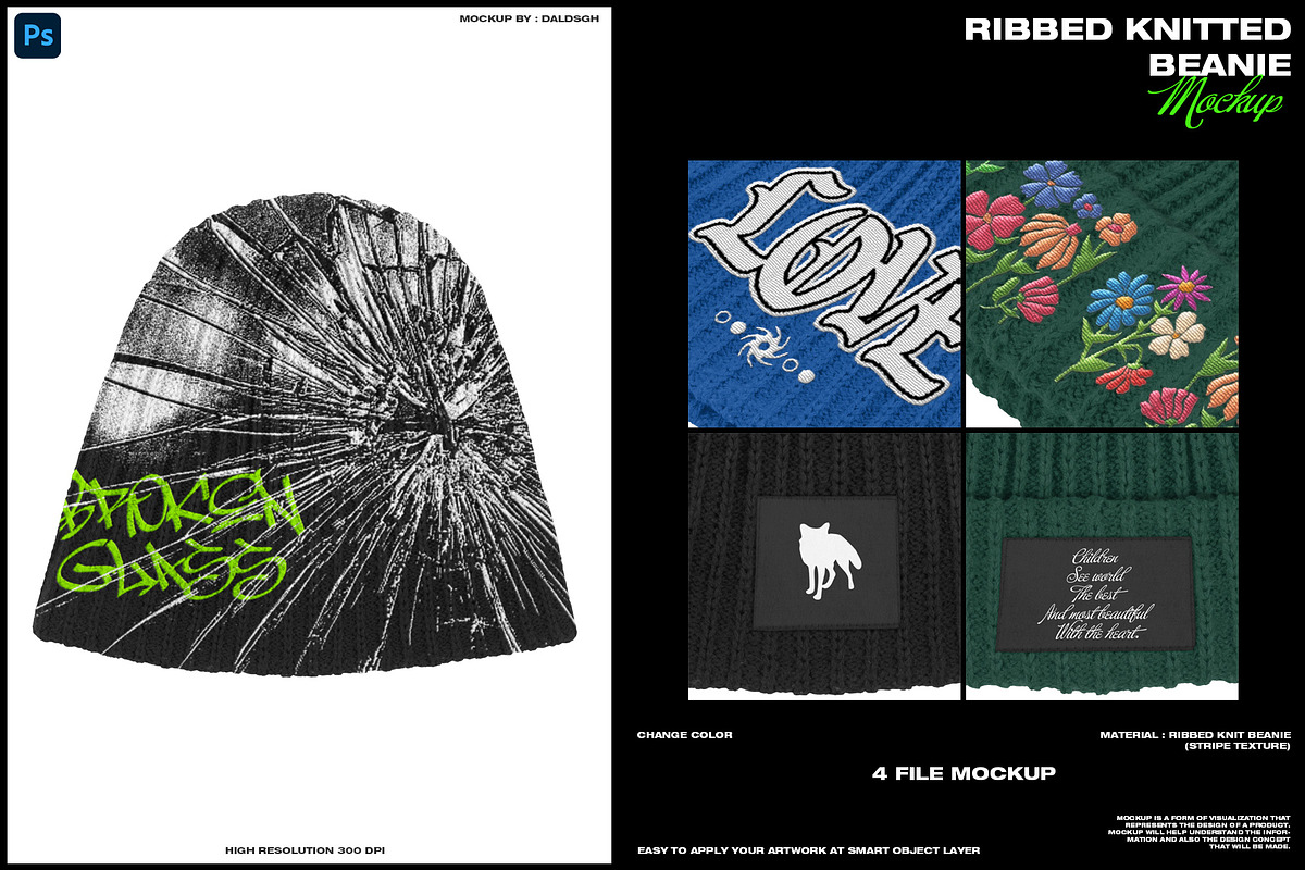 Ribbed Knitted Beanie - Mockup, a Hat Mockup by DaldSgh (Photo 1 of 9)