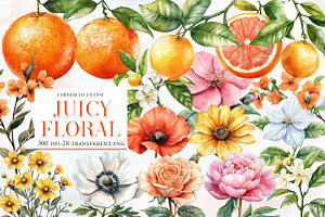 JUICY FLORAL, Watercolor clipart, an Illustration by Designworld