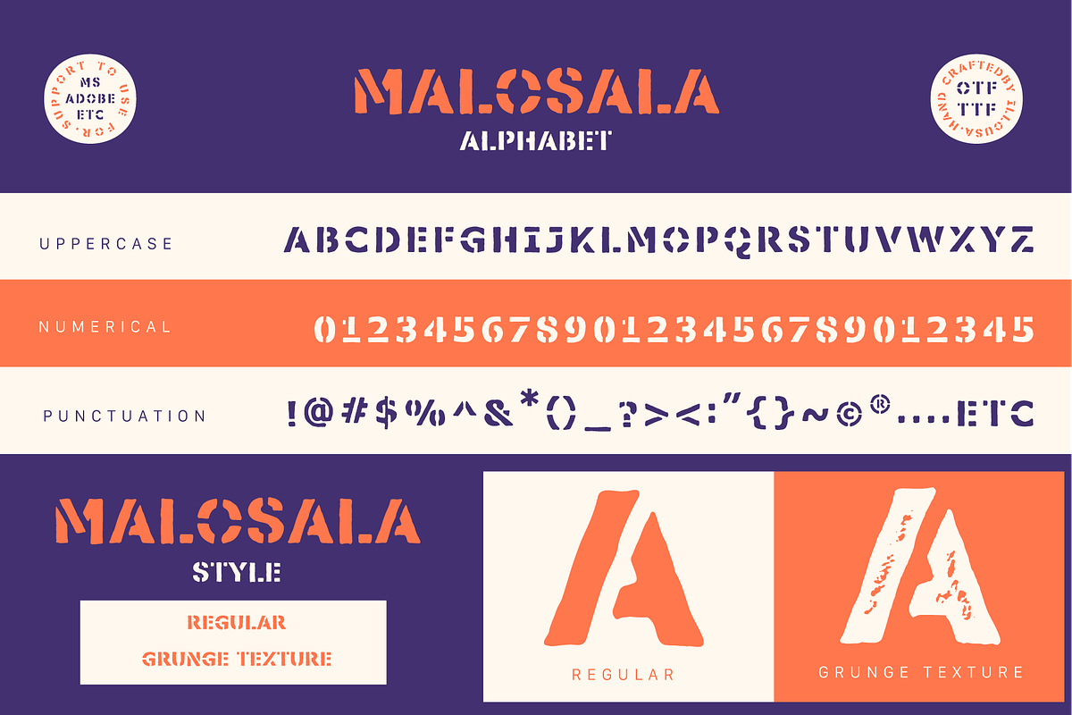 Malosala | Vintage Stamp Font, a Sans Serif Font by Illousa (Photo 2 of 5)