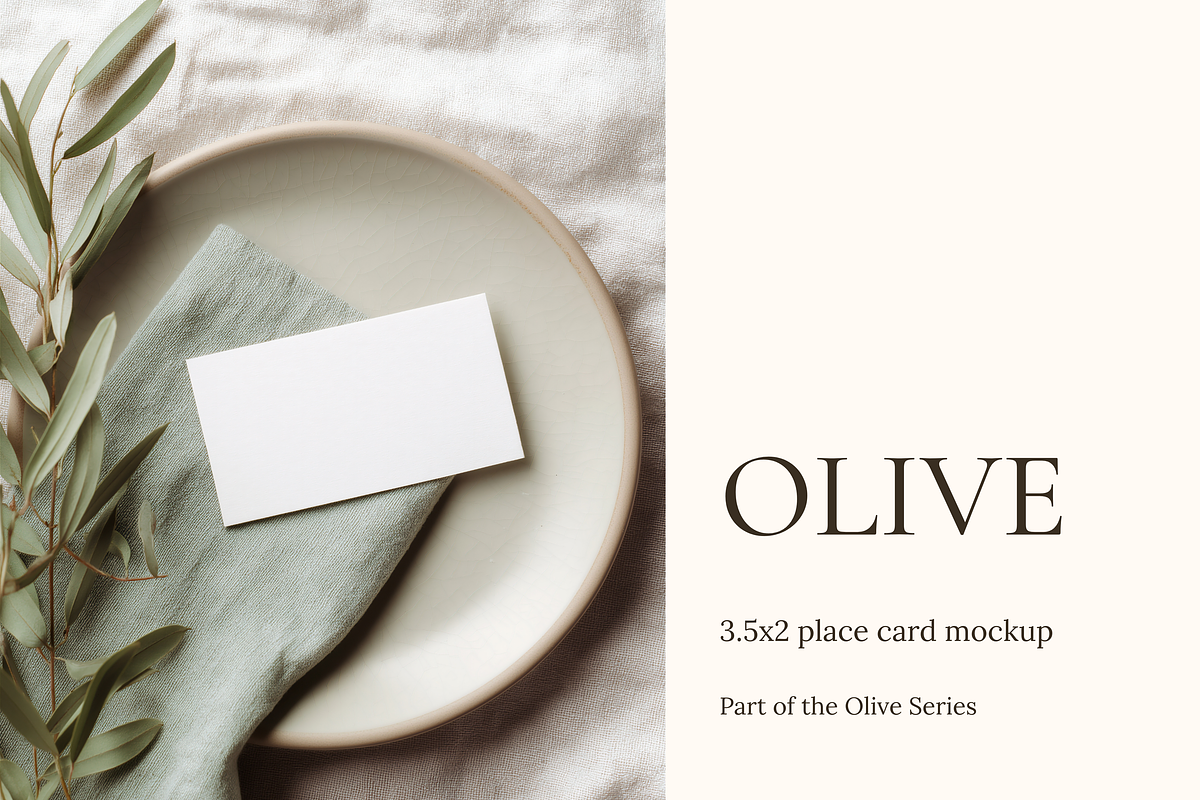 Olive 3.5x2 Place Card Mockup, an Advertising Mockup by Serenefeeling (Photo 1 of 6)