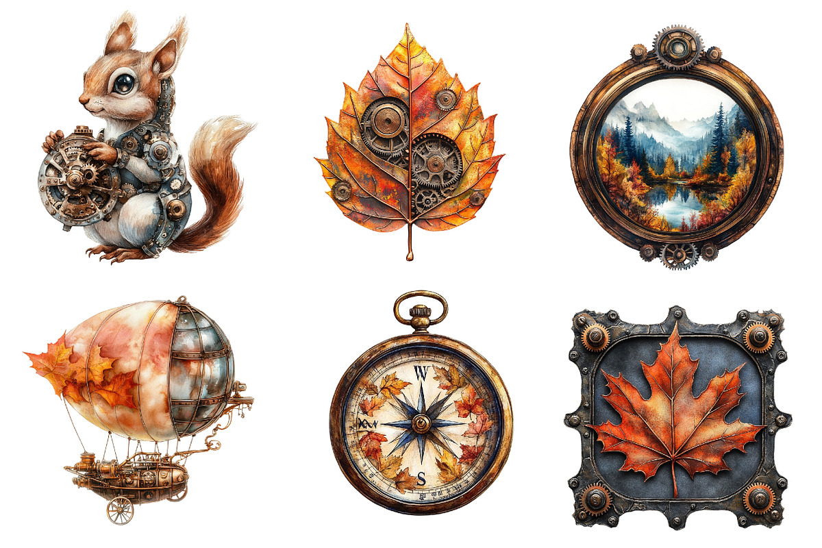 Steampunk Autumn Clipart, an Illustration by CreationArt (Photo 2 of 5)