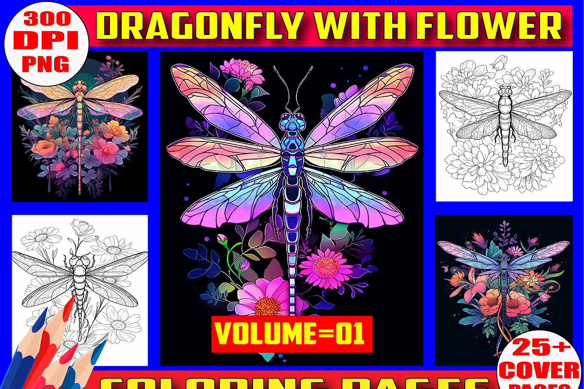 Dragonfly With Flower Coloring V 01, an Animal Illustration by Coco Bloom (Photo 1 of 4)