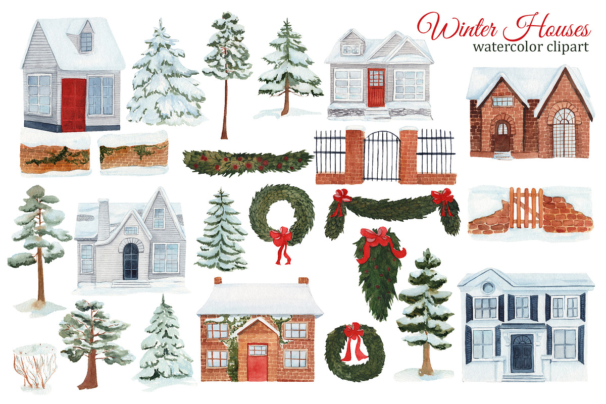 Watercolor Winter House Clipart, an Illustration by s.yanyeva (Photo 2 of 4)