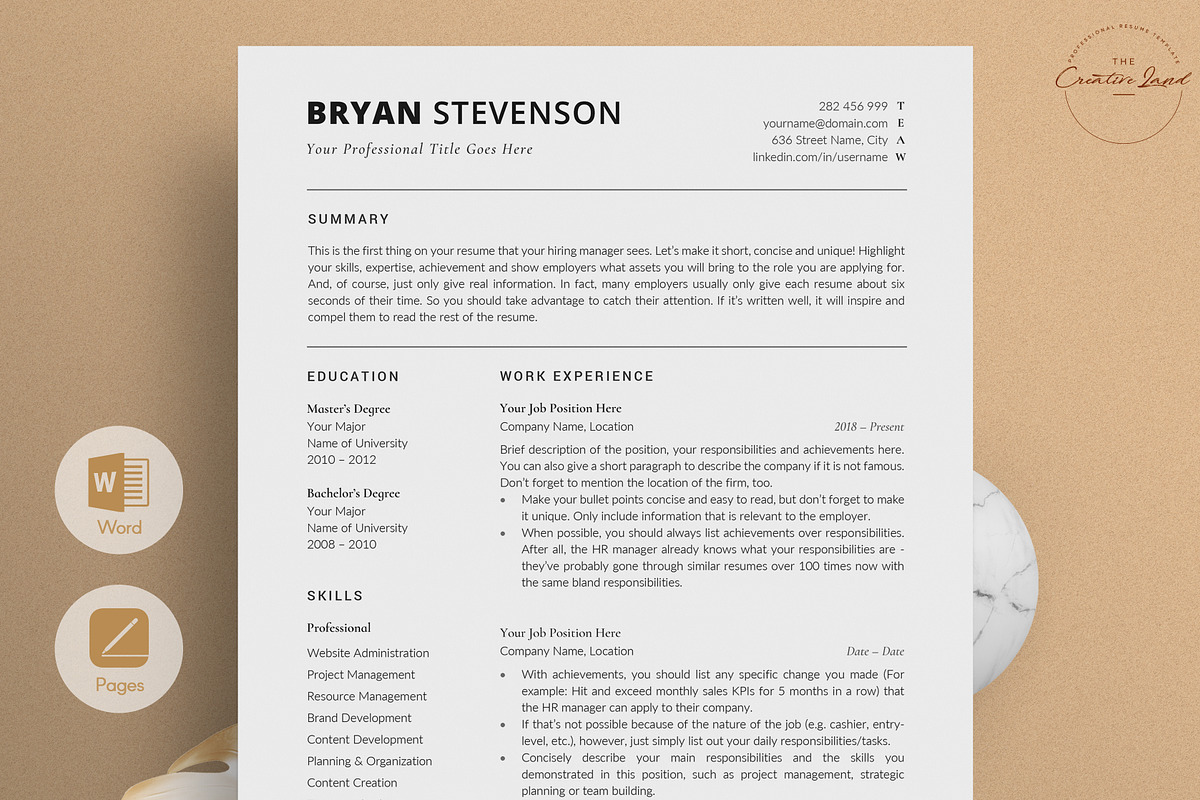 Resume/CV - The Bryan, a Resume Template by CreativeLandStudio (Photo 1 of 9)