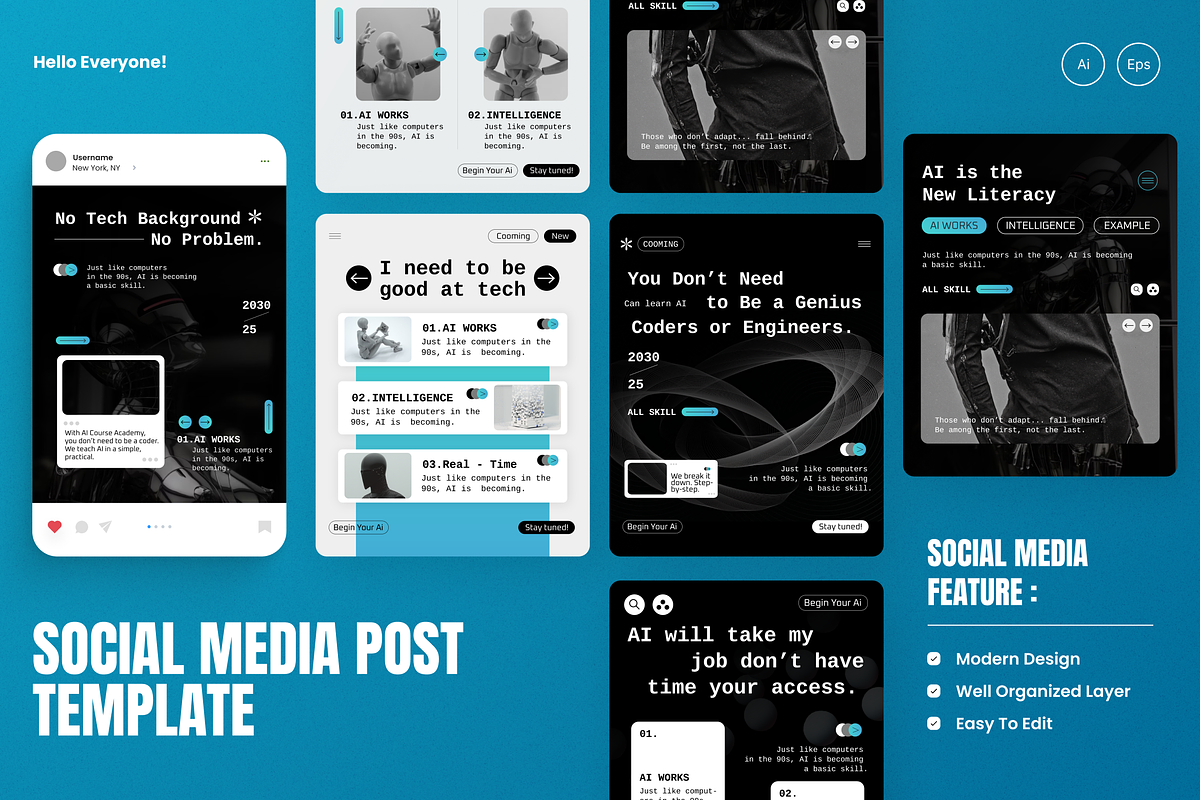 AI Course Academy Instagram Post, a Social Media Template by SquidPixey (Photo 1 of 6)