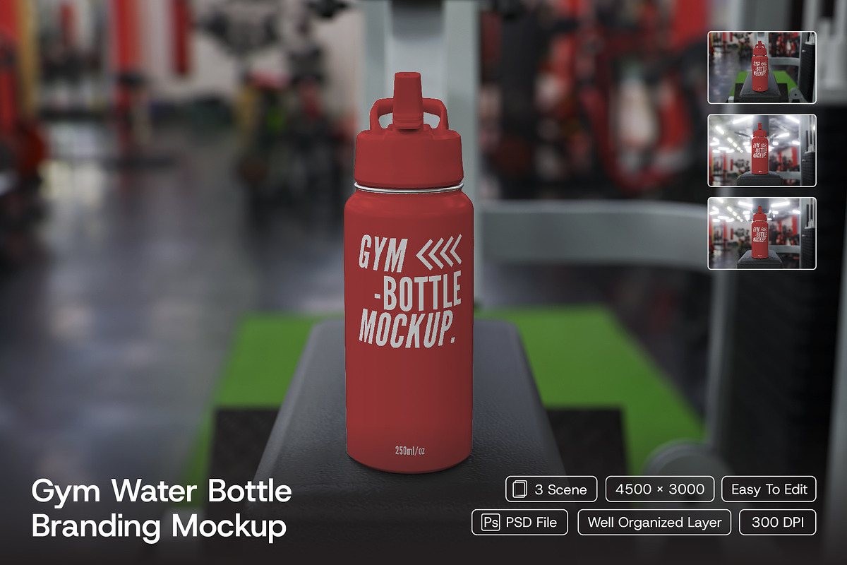 Gym Water Bottle Branding Mockup, an Advertising Mockup by herutage (Photo 1 of 4)