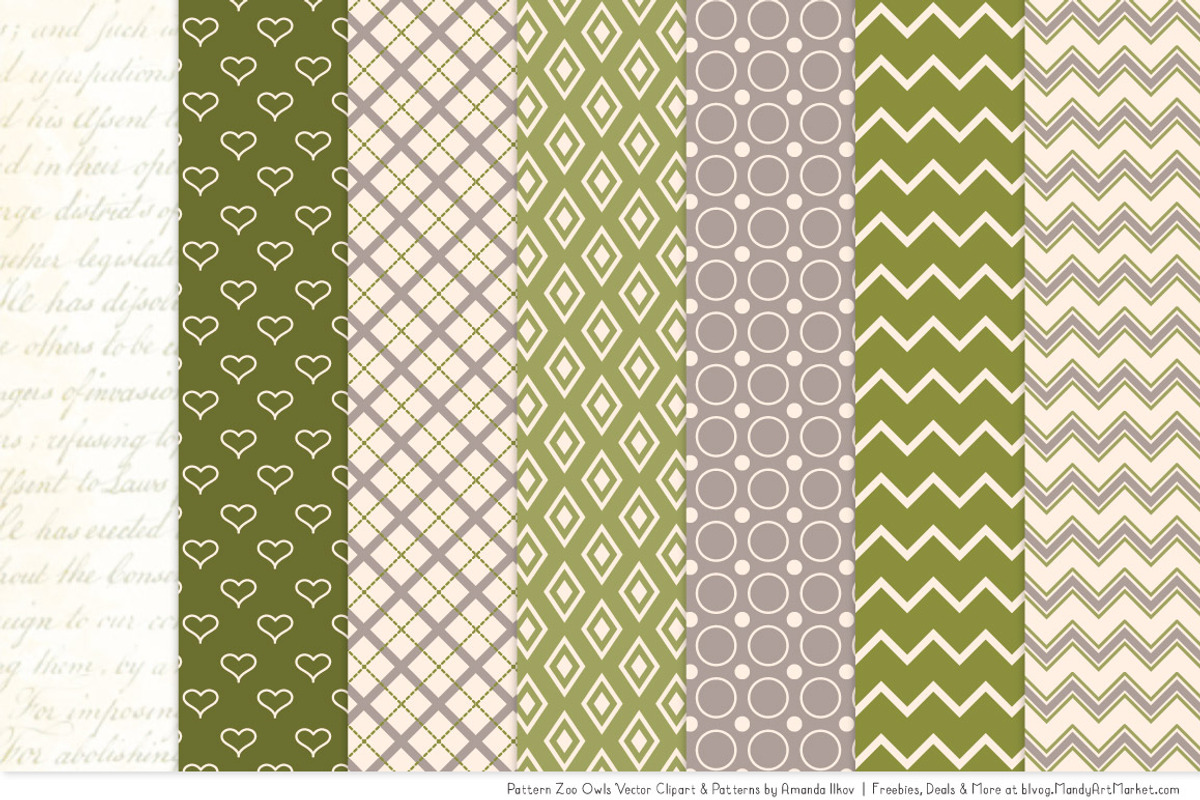 Owls Clipart & Patterns in Avocado, an Animal Illustration by Amanda Ilkov (Photo 4 of 4)